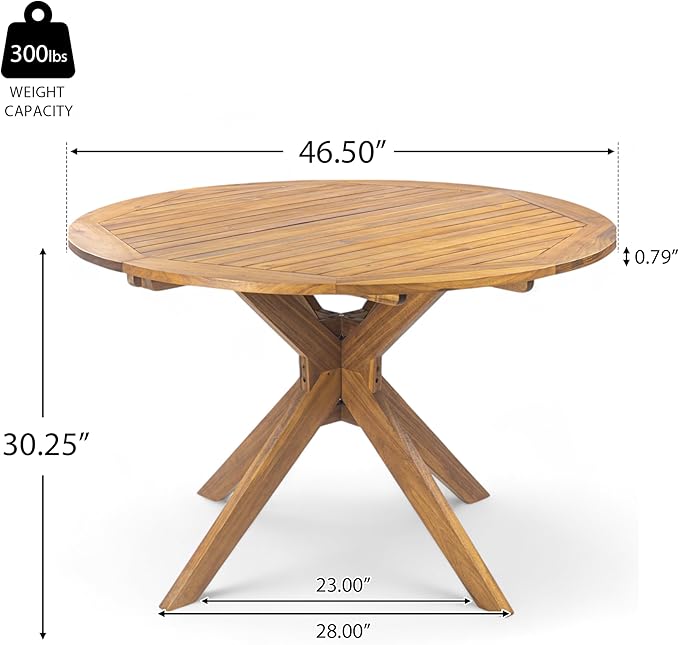 Christopher Knight Home Stamford Outdoor Acacia Wood Round Dining Table, Teak Finish