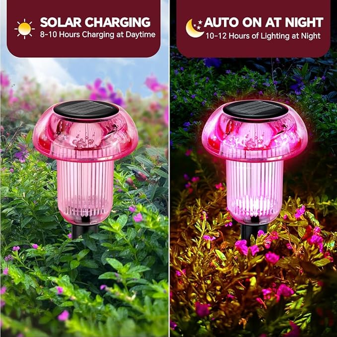 Easter Solar Pathway Lights Outdoor Decorative 4 Pack, Purple LED Mushroom Solar Lights Outdoor Waterproof Solar Powered Decor for Yard Driveway Patio, Valentines Day Halloween Christmas Garden Decor
