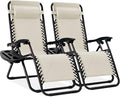 Best Choice Products Set of 2 Adjustable Steel Mesh Zero Gravity Lounge Chair Recliners w/Pillows and Cup Holder Trays - Ivory