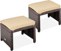 Best Choice Products Set of 2 Wicker Ottomans, Multipurpose Outdoor Furniture for Patio, Backyard, Additional Seating, Footrest, Side Table w/Removable Cushions, Steel Frame - Brown/Tan