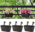 3 Pack Metal Railing Planters, 10.5" Oval Hanging Flower Pots with Detachable Hooks & Drainage Holes, Fits Rails up to 2.36", Galvanized Iron Fence Bucket for Balcony Garden Patio - Letter Black