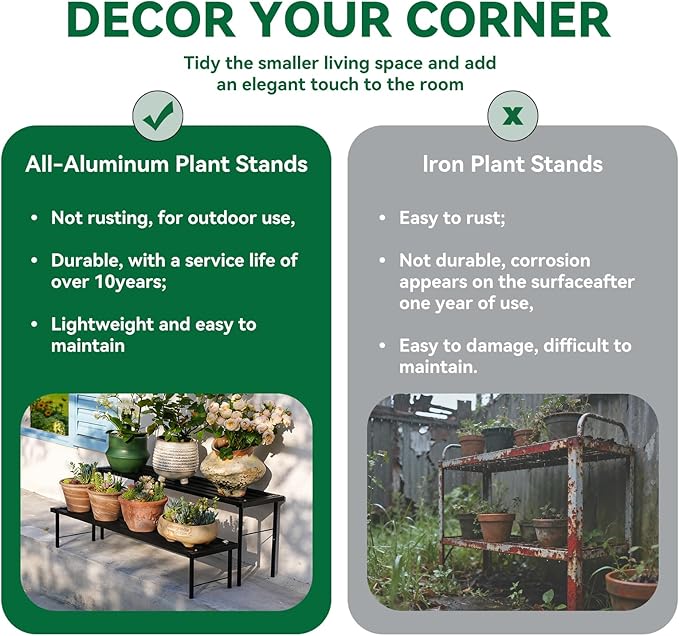 Metal Plant Stand, Rust-proof Aluminum Flower Pot Stand, Heavy Duty Planter Display Shelving for Patio Balcony Garden Living Room Decorative (Black, 35.4 Inch)