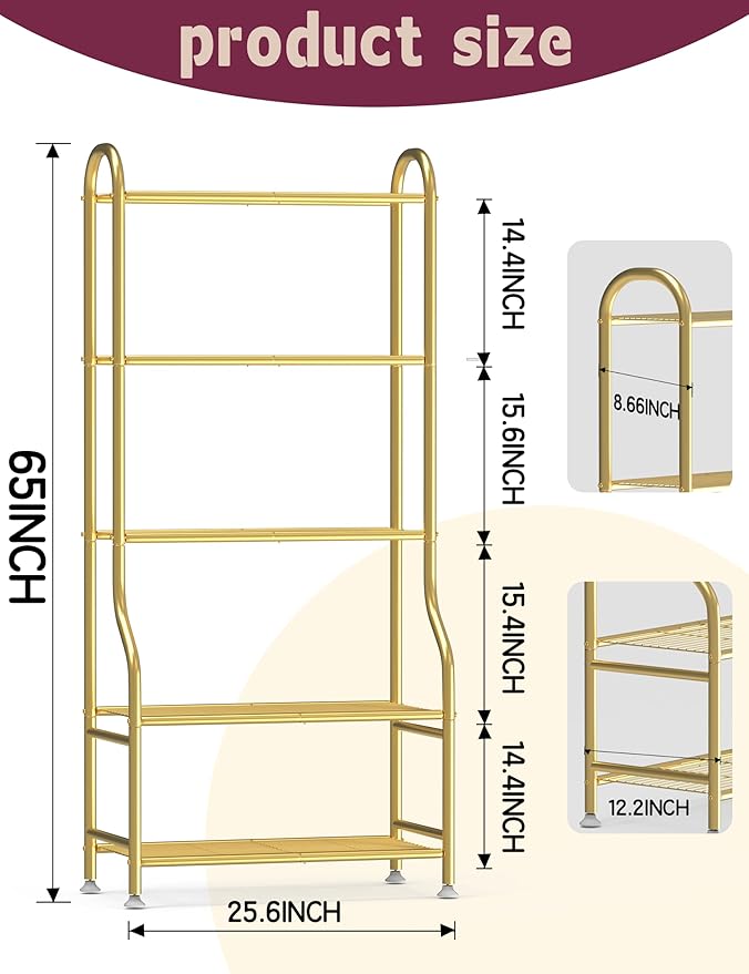 5-Tier Metal Plant Stand Indoor Outdoor, Waterproof Flower Stand for Multiple Pots, Heavy Duty Plant Stands for Living Room Patio Garden Decor, Tall Plant Shelf with Leveling Feet, Gold