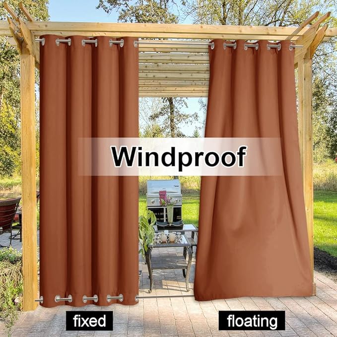 NICETOWN Outdoor Curtain for Patio Windproof, Thermal Insulated Rustproof Steel Top and Bottom Grommet Blackout Festival Decor Drape, Waterproof & Keep Privacy, Mecca Red, 1 Panel, W52 x L95