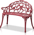 VINGLI 38.5" Patio Park Garden Outdoor Metal Rose Bench, 2-Person Cast Iron Cast Aluminium Frame Antique Finish Chair,Accented Lawn Front Porch Path Yard Decor Deck Furniture (Red, Rose)