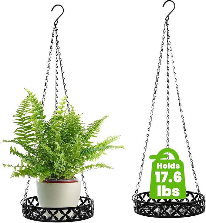 2 Pack Hanging Planters, 9.8 Inch Metal Plant Hanger, Decorative Glossy Black Plant Pot Holder, Planter Hanging Baskets with Chains and Hooks for Indoor or Outdoor Balcony Porch Home Decor
