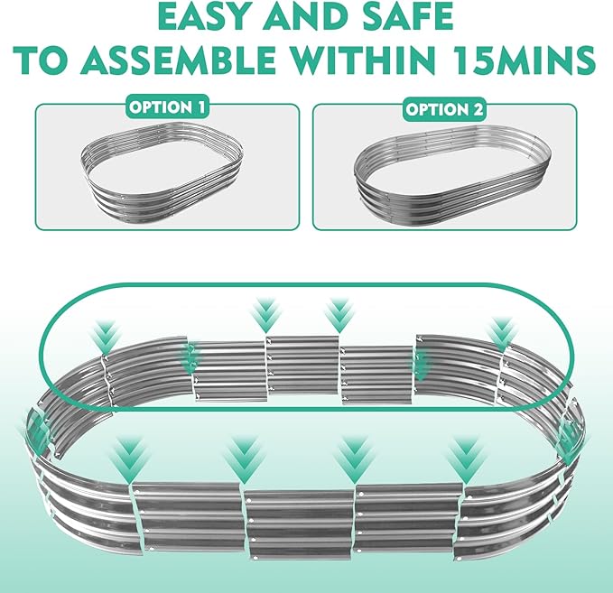 6X3X1 FT Oval Galvanized Metal Garden Raised Bed/Plant Box for Planting,36 Inches Diameter Iron Fire Pit Ring,Small Animal Fence-3 in 1 Modular Design in Black (Silver, 72X36X11.5 Inches)