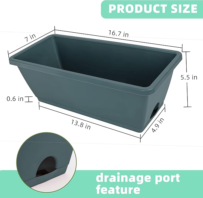 Window Box Planter, 7 Pack Plastic Vegetable Flower Planters Boxes 17 Inches Rectangular Flower Pots with Saucers for Indoor Outdoor Garden, Patio, Home Decor