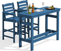 SERWALL Outdoor Bar Set - 2 Adirondack Bar Chairs & Bar Height Table with 1.6" Umbrella Hole, All-Weather HDPE Patio Furniture for Poolside, Backyard, Garden - Blue