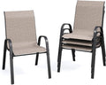 Patio Dining Chairs Set of 4, Stackable Dining Chairs High Back, Breathable Seat Fabric and Alloy Steel Frame for Backyard, Porch, Garden, Sunroom (Light Brown)