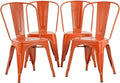 FDW | Set of 4 Metal Dining Chairs | Orange | Stackable Tolix Side Chairs with Backrest | Scratch-Resistant | Non-Slip Feet | Indoor/Outdoor Use | 330 lbs Capacity | Ideal for Kitchen & Restaurant
