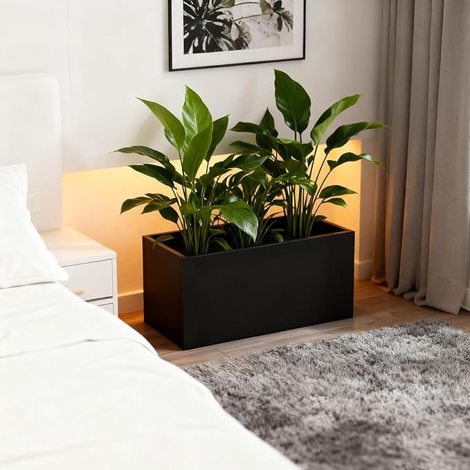 Galvanized Steel Metal Planter 25" L x 11" W x 13" H Rectangular Indoor Black Planter Box Large Outdoor Planters Steel Commercial Residential for Patio, Garden