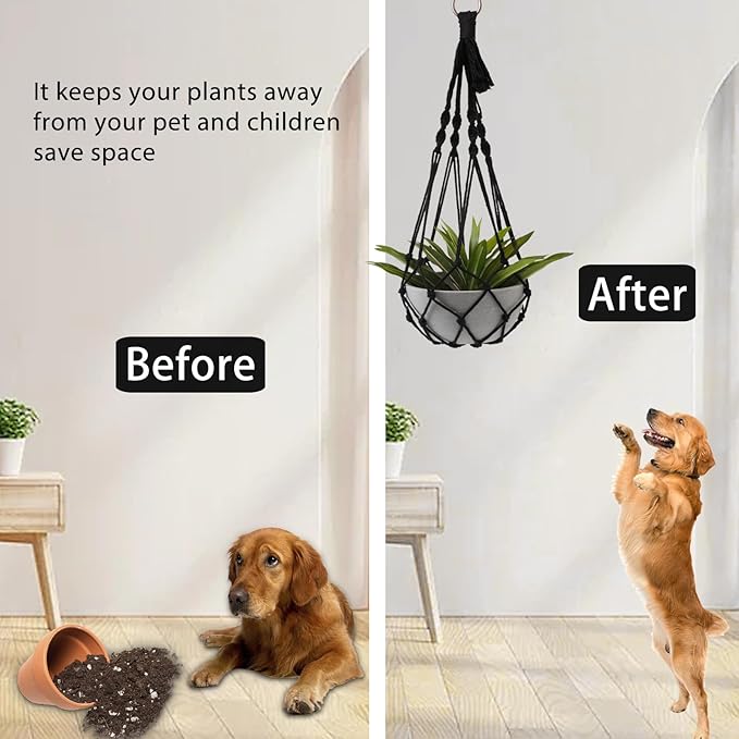 Artilady Black Plant Hanger Macrame Hanging Planter for Indoor Boho Plants Holder with Hooks Hanging Plant Basket Outdoor Window Wall Plants Home Decor (Black Macrame-2pcs)