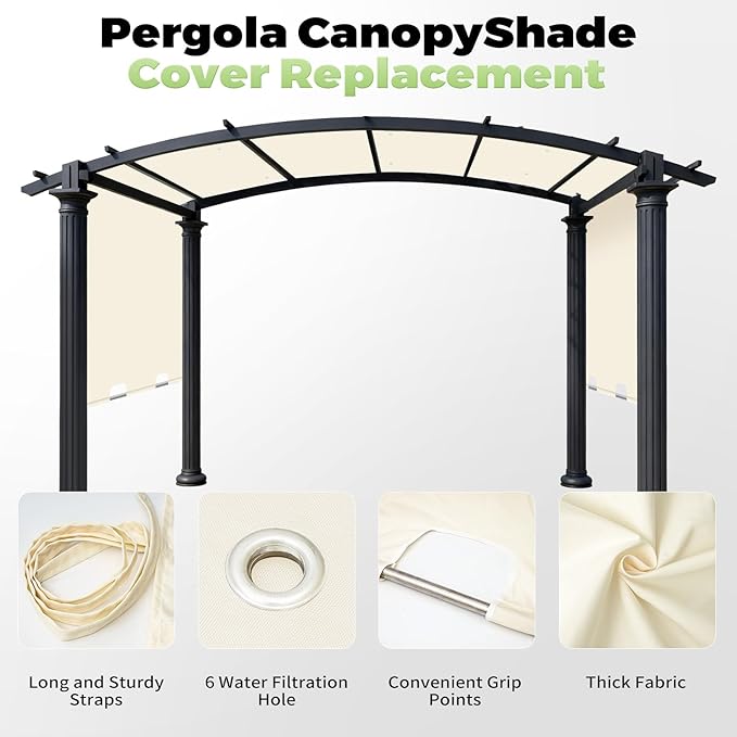 85'' x 208'' Universal Pergola Replacement Cover for Doubleton Steel Pergola L-PG080PST, Waterproof Sunshade Canopy Top for Patio Gazebo, Deck, Porch, Yard, Outdoor Cover Only (Beige)