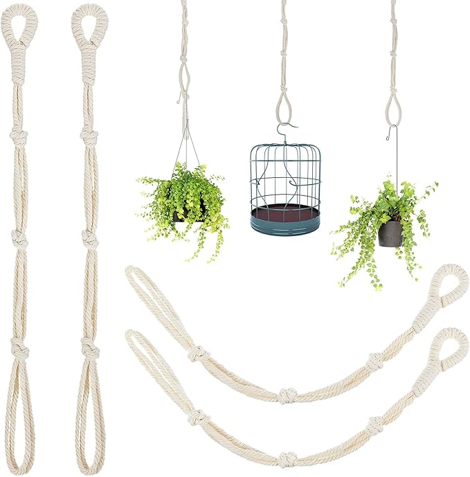 4 Pcs Hanging Plant Extender Macrame Plant Hanger Extender Large Hanging Rope for Spring Wall Holders Indoor Outdoor Home Decor
