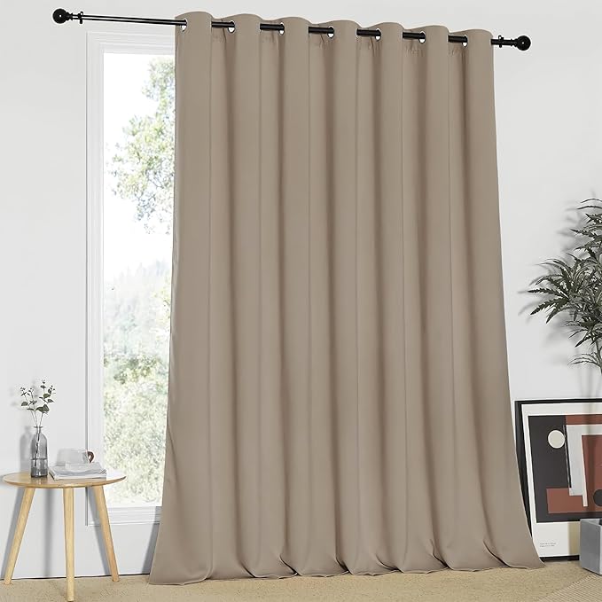 NICETOWN Blackout Patio Curtains 100 x 95 Inches Long for Sliding Door Extral Wide Blackout Curtain Panels Thermal Insulated Room Divider - Grommet Top, 100" W x 95" L, 1 Panel, Taupe
