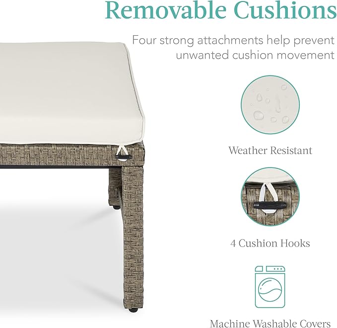 Best Choice Products Set of 2 Wicker Ottomans, Multipurpose Outdoor Furniture for Patio, Backyard, Additional Seating, Footrest, Side Table w/Removable Cushions, Steel Frame - White Sand/Taupe