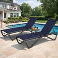 Kozyard Outdoor Chaise Lounge Chair, Full Aluminum Frame, Adjustable Reclining Patio Lounger for Poolside, Sunbathing & Backyard, Textilene (NavyBlue, 2Chairs + Table)
