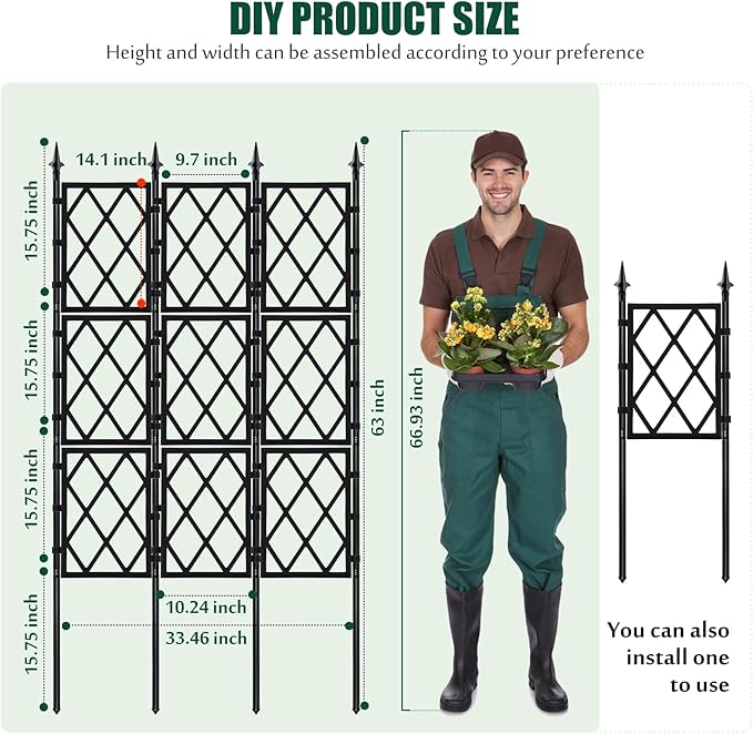Garden Trellis for Climbing Plants Outdoor 5.25 FT, Iron Pipe Metal Support Wall Tall Plant Trellis Lattice Fence Plant Support with Garden Twist Tie for Ivy Vines Rose
