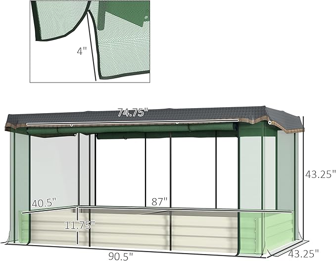 Outsunny 7.3 x 3.4 x 1 ft Galvanized Raised Garden Bed with Crop Cage Plant Protection Net and Shade Cloth Roof, Metal Planter Box with Cover for Vegetables, Flowers, Herbs, Beige