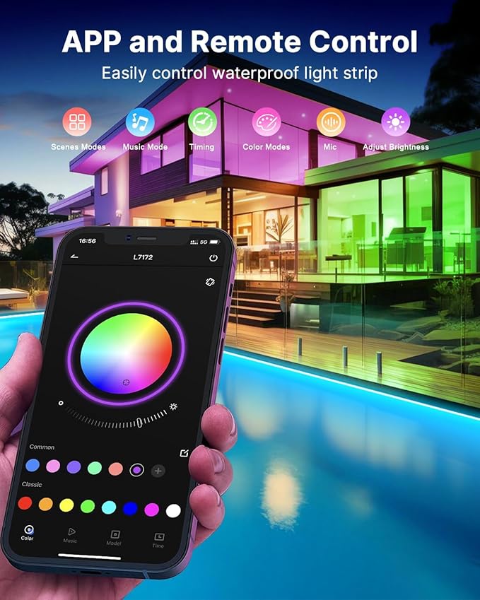 100FT Outdoor LED Strip Lights Waterproof (2 Rolls of 50ft) IP65 Led Strip Lights with Remote, RGB Color Changing Christmas Rope Lights for Outside