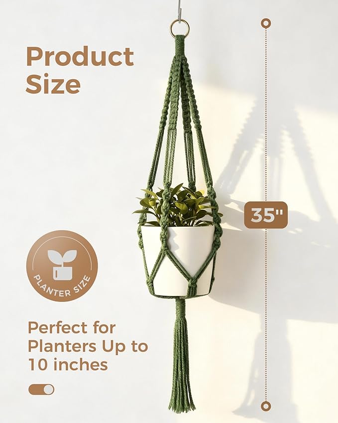 Bamworld Macrame Plant Hanger Indoor Hanging Planter for Plants Hanging Plant Basket Macrame Wall Hanging Planters Boho Decor Home Room Decor Aesthetic 36 Inches Natural Green, Set of 2