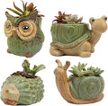 Small Ceramic Succulent Pot with Drainage, Animal Succulent Planter, 4.4 Inch Flower Pots, for Flower, Cactus, Mini Succulent Plants, Indoor and Outdoor use, Set of 4 Garden Gift