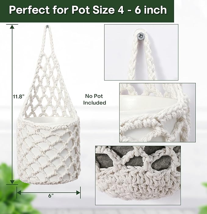 2 Packs Hanging Planters for Indoor Plants up to 6 in., Wall Plant Holder | Plant Hanger Indoor, Wall Planters for Indoor Plants, Hanging Plant (2PK, for 6 inch Pot)