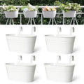 Dahey 10.5 Inch Metal Iron Hanging Flower Pots for Railing Fence Hanging Bucket Pots Countryside Style Outdoor Planter Window Flower Plant Holder with Detachable Hooks Home Decor,White,4 Pcs