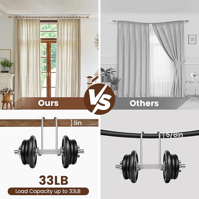 1” Diameter Curtain Rods Itself is 30 to 90 inch 1 Pack Fit 30-84 inch Window with Heavy Duty Adjustable Rod Matte Wood Grain Splicing Metal Extra Long Curtain Rod for Windows