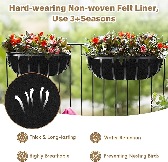 Riare 4 Pack 30 Inch Black Felt Window Box Liners- Fabric Trough Planter Basket Liners Replacement, Non-Woven Hanging Plant Liner for Wall Hanging Basket, Garden Fence Railing (Avoid Bird Nesting)