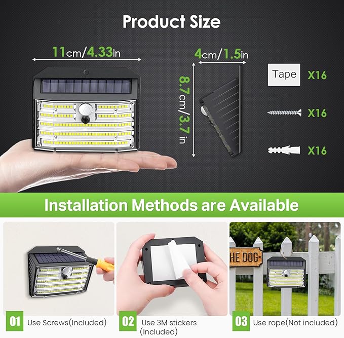 [16 Packs] Solar Motion Lights Outdoor, Ultra Bright Solar Fence Lights with Motion Sensor, IP65 Waterproof Security Light 3 Modes, 270° Lighting Angle, Wall Lights for Deck Patio Fence Garage Door