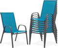 Outdoor Stackable Chairs Set of 8, Stacking Patio Chairs with Textilene Fabric, Outside Furniture for Garden Backyard Balconie Poolside Deck, Blue
