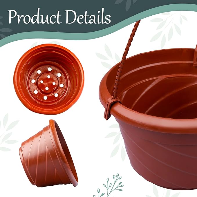VIDELLY 4 Pieces Plastic Hanging Planters, 5.9 in Dia x 3.54 in H, Flower Plant Basket Pots Chain Holder Garden Decoration for Indoor and Outdoor Use, Beige White & Red