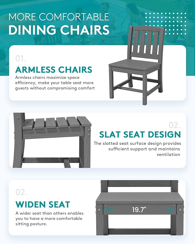 SERWALL 11-Piece Outdoor Dining Set, 60" - 83" Expandable Outdoor Dining Table and 10 HDPE Chairs, All Weather HDPE Outdoor Furniture Set for Backyard, Garden, Grey