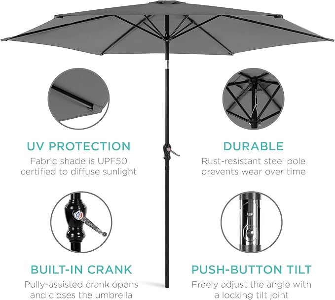 Best Choice Products 10ft Outdoor Table Compatible Steel Polyester Market Patio Umbrella w/Crank and Easy Push Button Tilt