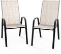 VINGLI Patio Chairs Set of 2 – Stackable Outdoor Dining Chairs with Comfortable Sling High Back Chairs and Armrests for Lawn, Poolside, Courtyard, Balcony, Garden, Yellow