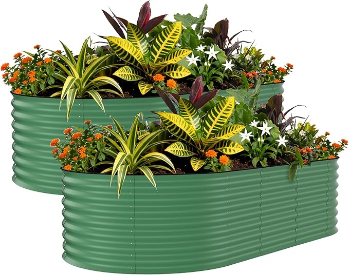 Garvee 2 Pack Galvanized Raised Garden Beds - 8x4x2ft Planter Box for Vegetables, Flowers, Rust-Resistant Garden Box, Easy Assembly Raised Beds, Durable Planters for Outdoor Plants, Green