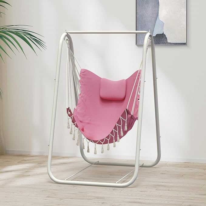G TALECO GEAR Hammock Chair with Stand,Heavy-Duty and Rustproof Hanging Chair with Stand,Hammock Swing Chair Stand,for Indoor Outdoor Patio Yard Garden Porch (Pink)