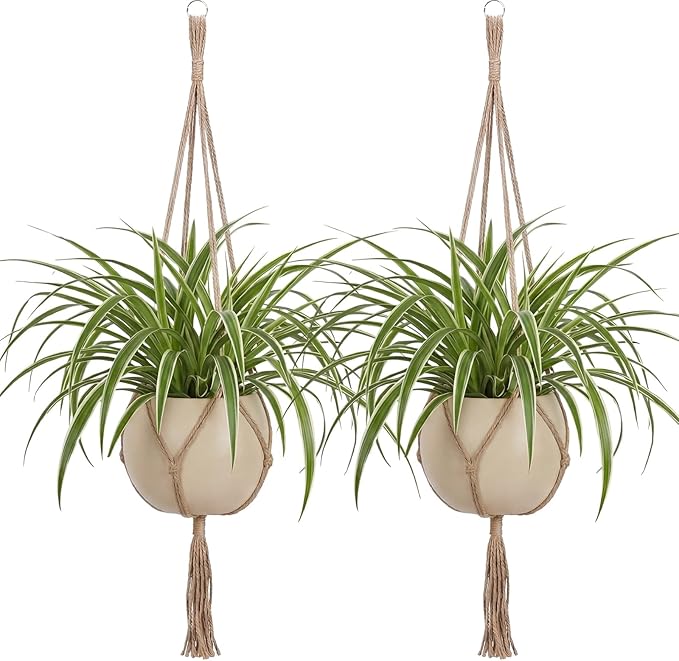 EBOOT 2 Pack 41 Inch Large Macrame Plant Hanger Rope to Hang Flower Pot Plant Holder for Indoor Outdoor Decorations, 4 Legs (Linen Color)