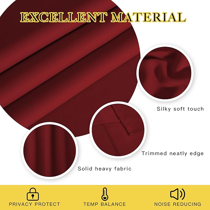 NICETOWN Blackout Window Curtain 90 inch Length - Room Darkening Thermal Insulated Grommet Large Window Treatment Light Blocking for Bedroom/Doorway (Burgundy Red, 1 Panel, W52 x L90)
