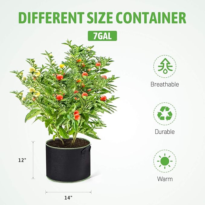 Delxo 10-Pack 7 Gallon Grow Bags Heavy Duty Aeration Fabric Pots Thickened Nonwoven Fabric Pots Plant Grow Bags with Handles