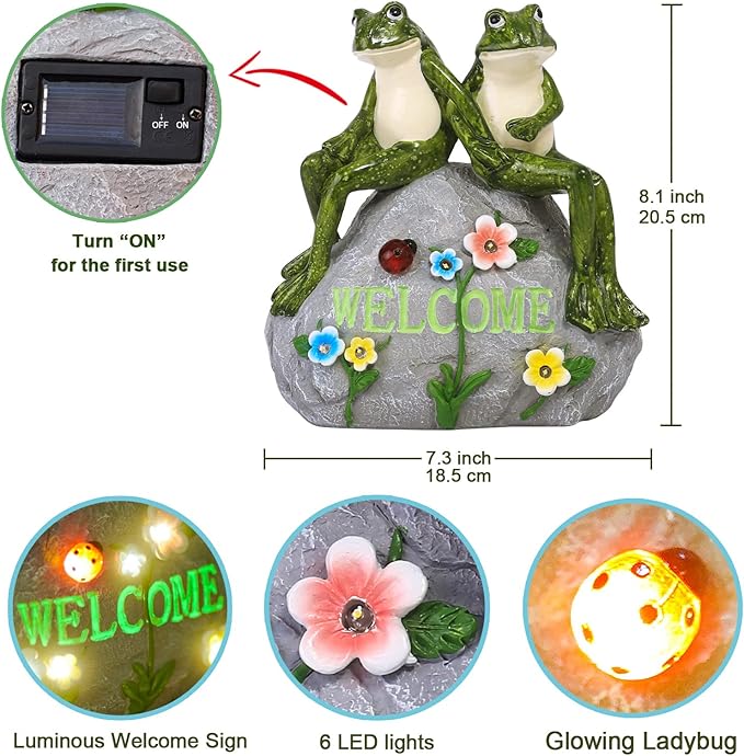 Nacome Solar Garden Outdoor Statues Frog with Succulent and 7 LED Lights - Lawn Decor for Patio, Balcony, Yard Ornament - Chrismtas Gifts for Mom Grandma