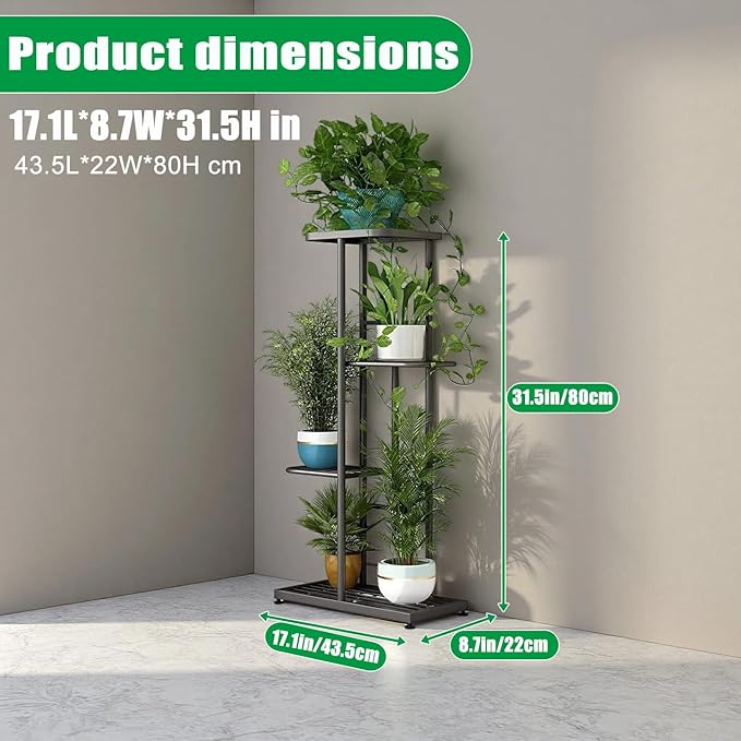 LINZINAR Plant Stand Indoor Outdoor Corner 4 Tier Metal Plant Shelf Patio Plant Rack for Garden Corner Balcony Living Room