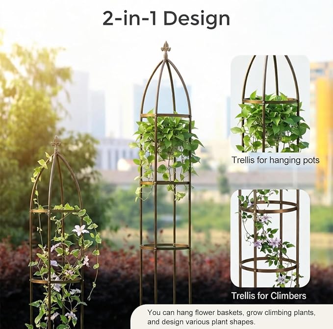 100% Metal Obelisk Garden Trellis 5.5 Feet Tall Sturdy Plant Support for Climbing Vines and Flowers Stands,1pc Upgrade (Bronze, Medium)