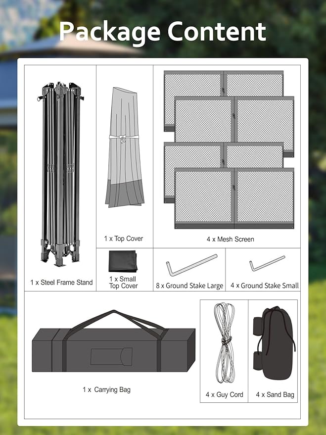 Canopy Tent 11x11, Pop Up Gazebo Tent Easy Setupwith 4 Sand Bags for Backyard Garden Patio, Mosquito Netting & Height Adjustable - Dark Brown