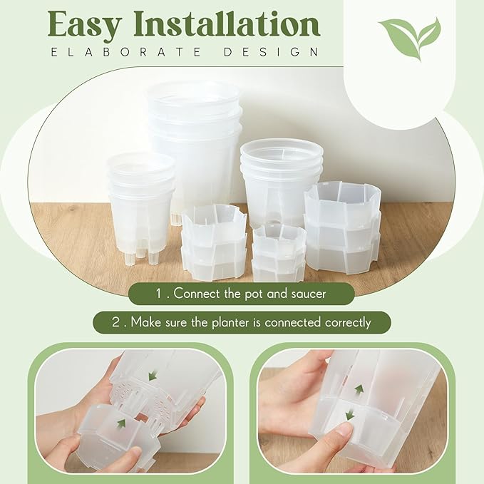 Self Watering Pots for Indoor Plants with Deep Reservoir and High Drainage Holes for Outdoor Plants and Flowers, Bare Root Planter(4.72'', 5.91'', 7.09'',Clear,9 Pcs)