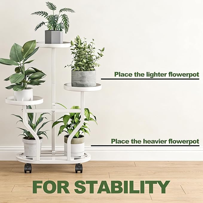 Plant Stand with Wheels 3 Tier Metal Plant Holder Corner Flower Shelf for Multiple Plants Display Rack for Bedroom Living Room Balcony Garden White (White, 3 Tier)