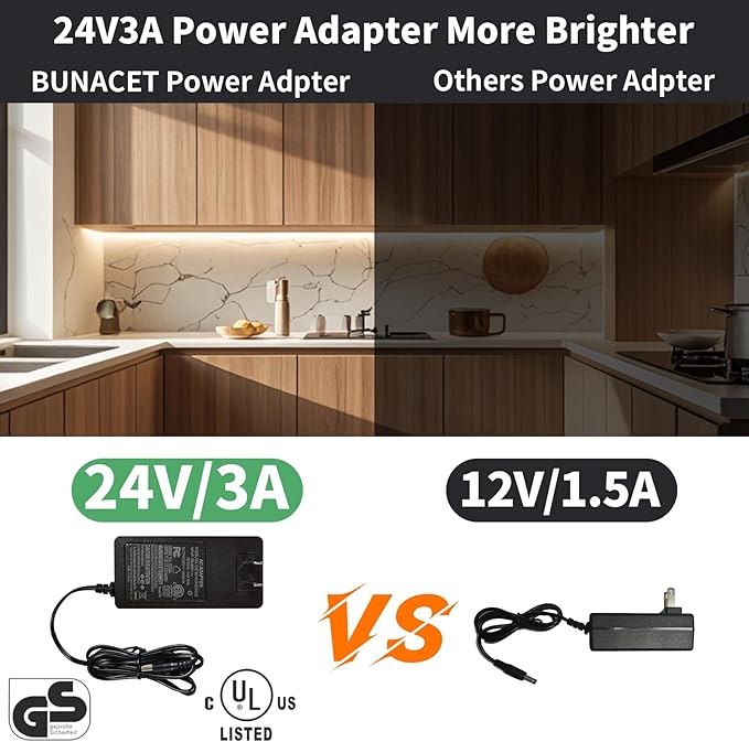 80FT/24m COB LED Strip Light (2 Rolls of 40ft) Warm White Dimmable 3000K High Lumen CRI 90+ with 24V6A Power Adapter RF Remote LED Lights for Bedroom Counter Under Cabinet Kitchen Projects