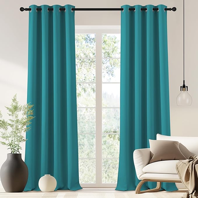 NICETOWN Blackout Drapery Curtain Panel 90 inches Long - Window Treatment Thermal Insulated Grommet Blackout Curtain/Drape for Bedroom Living Room (Peacock Teal, 1 Panel, 46 by 90 inches)
